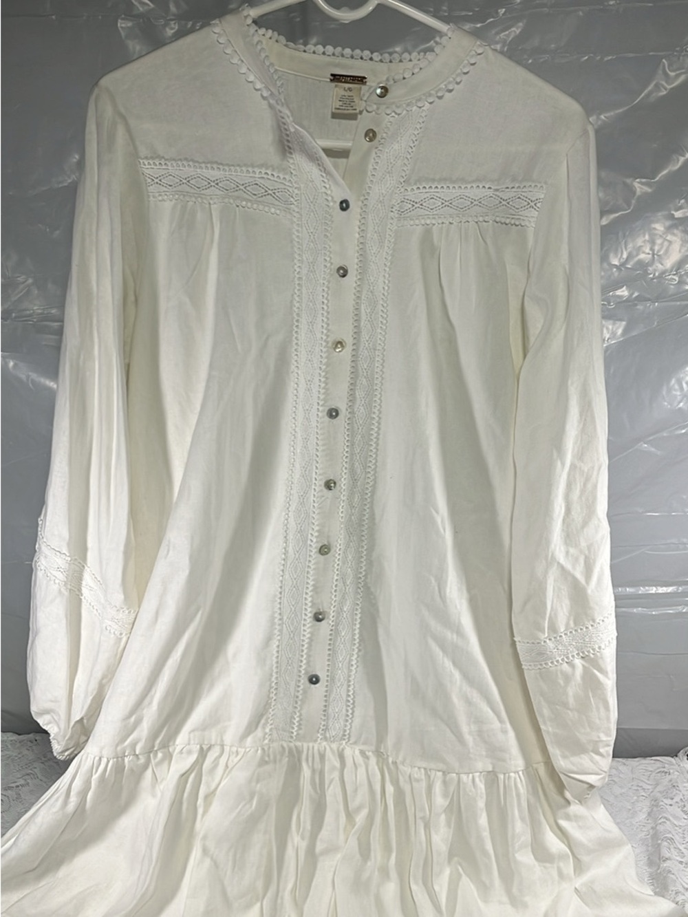 Magaschoni Cream Lace-Trim Button-Front Mini Dress